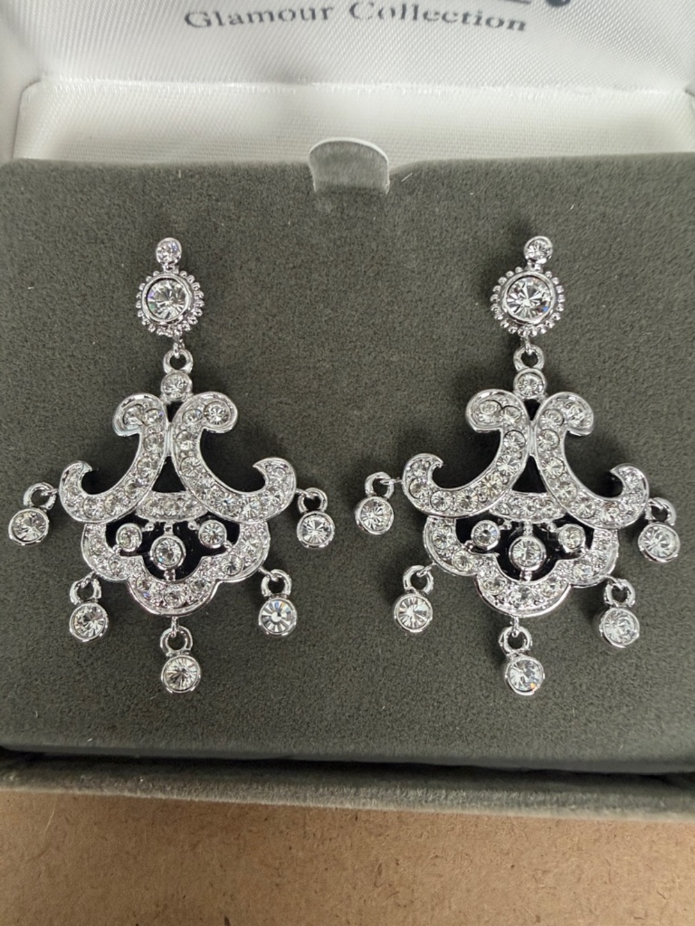 Nolan Miller Silver Clear Crystal Dangle Chandelier Earrings